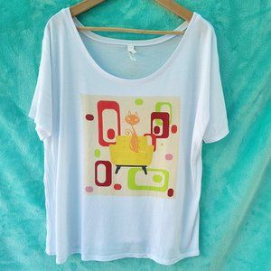 NEW mid-century modern inspired scoop neck cat graphic t-shirt size L